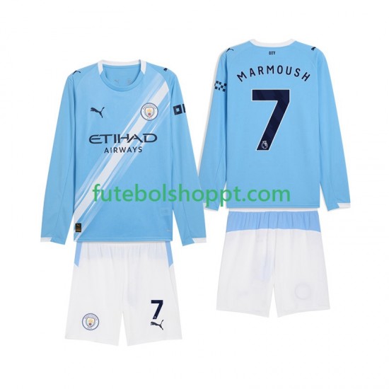 Camisola Júnior Manchester City Omar Marmoush 7 Principais Equipamento 2025-2026 Manga Comprida