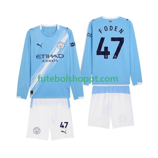 Camisola Júnior Manchester City Phil Foden 47 Principais Equipamento 2025-2026 Manga Comprida
