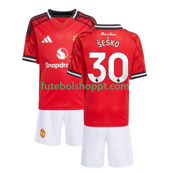 Camisola Júnior Manchester United Benjamin Sesko 30 Principais Equipamento 2025-2026 Manga Curta