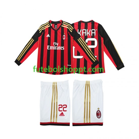 Camisola Júnior AC Milan Kaka 22 2013 2014 Retro Principais Equipamento Manga Comprida