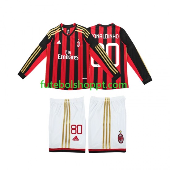 Camisola Júnior AC Milan RONALDINHO 80 2013 2014 Retro Principais Equipamento Manga Comprida