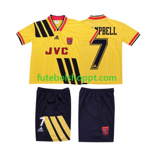 Camisola Júnior Arsenal CAMPBELL 7 1993 Retro Alternativa Equipamento 1994 Manga Curta