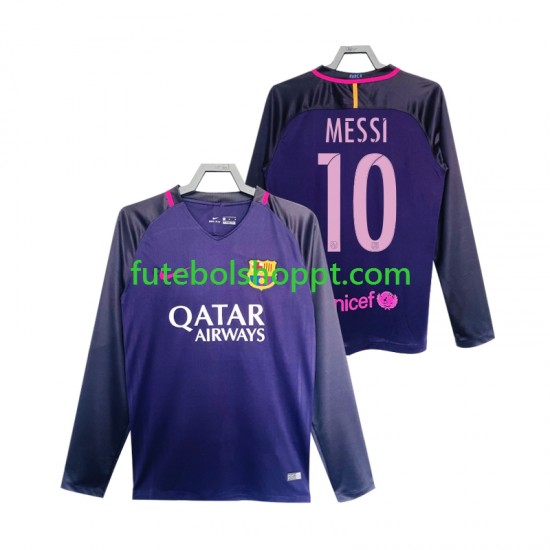 Camisola Homem FC Barcelona Lionel Messi 10 2016 2017 Retro Alternativa Equipamento Manga Comprida