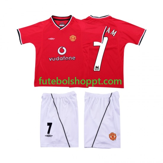 Camisola Júnior Manchester United BECKHAM 7 2000 Retro Principais Equipamento 2002 Manga Curta