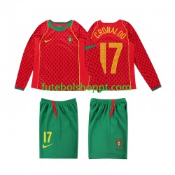 Camisola Júnior Portugal Cristiano Ronaldo 17 Retro Principais Equipamento 2004 Manga Comprida