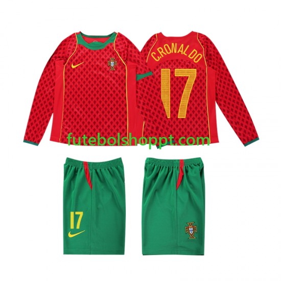 Camisola Júnior Portugal Cristiano Ronaldo 17 Retro Principais Equipamento 2004 Manga Comprida