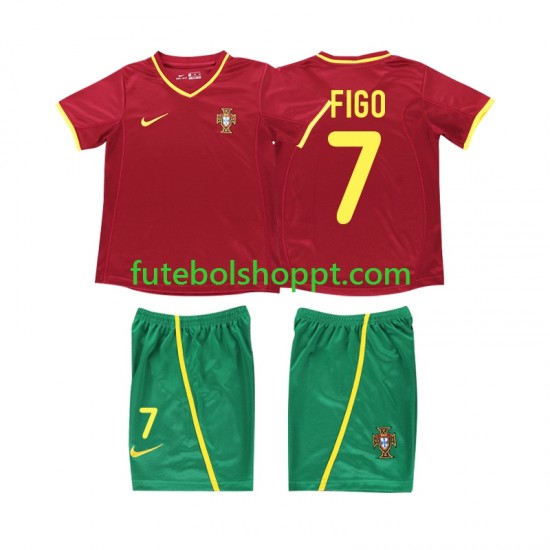 Camisola Júnior Portugal FIGO 7 Retro Principais Equipamento 2002 Manga Curta