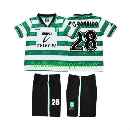 Camisola Júnior Sporting CP Cristiano Ronaldo 28 2000 Retro Principais Equipamento 1999 Manga Curta