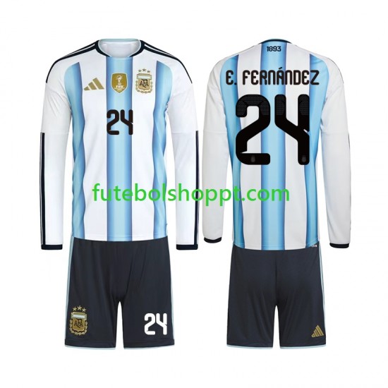 Camisola Júnior Argentina Enzo Fernandez 24 Principais Equipamento Copa do Mundo 2026 Manga Comprida
