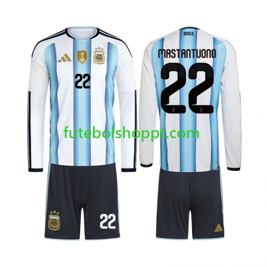 Camisola Júnior Argentina Franco Mastantuono 22 Principais Equipamento Copa do Mundo 2026 Manga Comprida
