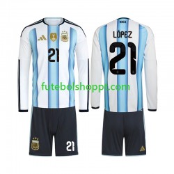 Camisola Júnior Argentina Jose Manuel Lopez 21 Principais Equipamento Copa do Mundo 2026 Manga Comprida