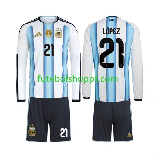 Camisola Júnior Argentina Jose Manuel Lopez 21 Principais Equipamento Copa do Mundo 2026 Manga Comprida
