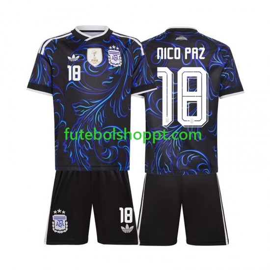 Camisola Júnior Argentina Nico Paz 18 Alternativa Equipamento Copa do Mundo 2026 Manga Curta