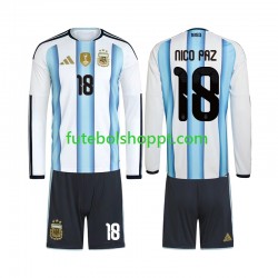 Camisola Júnior Argentina Nico Paz 18 Principais Equipamento Copa do Mundo 2026 Manga Comprida