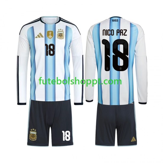 Camisola Júnior Argentina Nico Paz 18 Principais Equipamento Copa do Mundo 2026 Manga Comprida