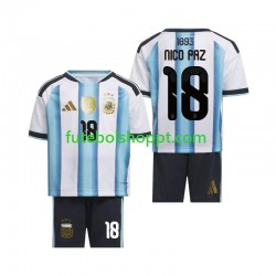Camisola Júnior Argentina Nico Paz 18 Principais Equipamento Copa do Mundo 2026 Manga Curta