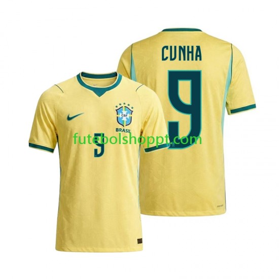 Camisola Homem Brasil Matheus Cunha 9 Principais Equipamento Copa do Mundo 2026 Manga Curta