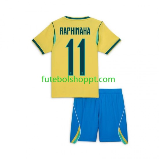 Camisola Júnior Brasil Raphinha 11 Principais Equipamento Copa do Mundo 2026 Manga Curta