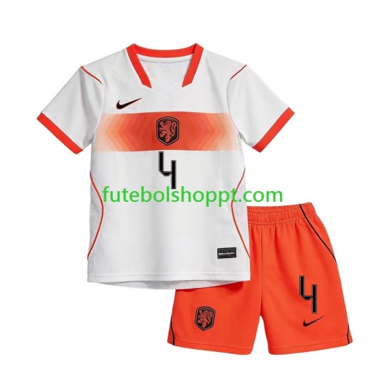 Camisola Júnior Países Baixos Virgil van Dijk 4 Alternativa Equipamento Copa do Mundo 2026 Manga Curta