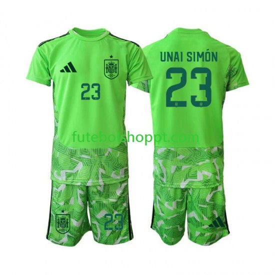 Camisola Júnior Espanha Unai Simon 23 6th Green color Guarda-redes Copa do Mundo 2026 Manga Curta