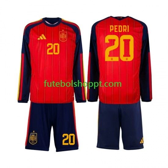 Camisola Júnior Espanha Pedri 20 Principais Equipamento Copa do Mundo 2026 Manga Comprida
