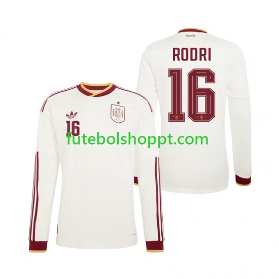 Camisola Homem Espanha Rodri 16 Alternativa Equipamento Copa do Mundo 2026 Manga Comprida