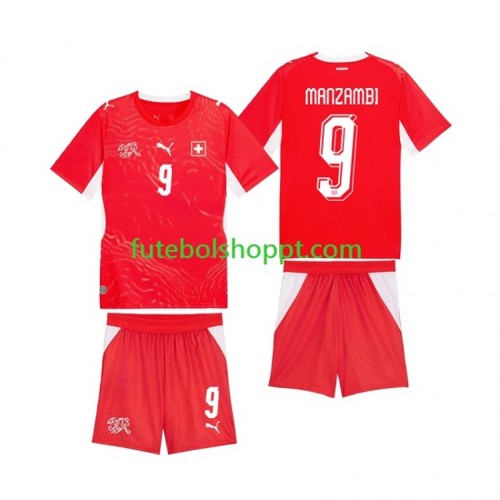 Camisola Júnior Suíça Johan Manzambi 9 Principais Equipamento Copa do Mundo 2026 Manga Curta