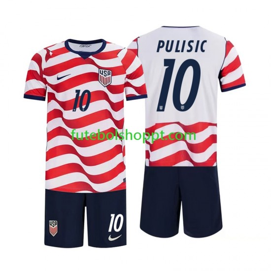 Camisola Júnior Estados Unidos Christian Pulisic 10 Principais Equipamento Copa do Mundo 2026 Manga Curta