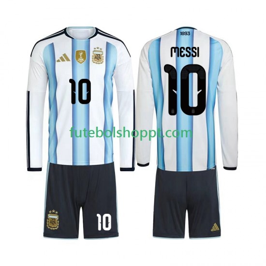 Camisola Júnior Argentina Lionel Messi 10 Principais Equipamento Copa do Mundo 2026 Manga Comprida