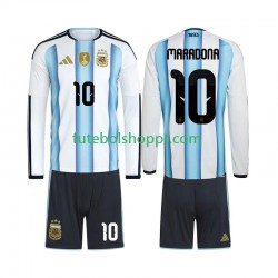 Camisola Júnior Argentina Maradona 10 Principais Equipamento Copa do Mundo 2026 Manga Comprida