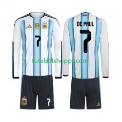 Camisola Júnior Argentina Rodrigo De Paul 7 Principais Equipamento Copa do Mundo 2026 Manga Comprida