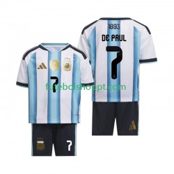 Camisola Júnior Argentina Rodrigo De Paul 7 Principais Equipamento Copa do Mundo 2026 Manga Curta