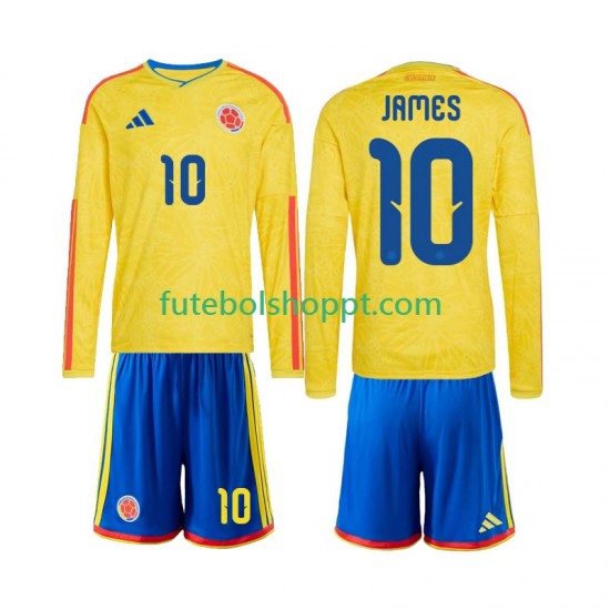 Camisola Júnior Colômbia James Rodriguez 10 Principais Equipamento Copa do Mundo 2026 Manga Comprida