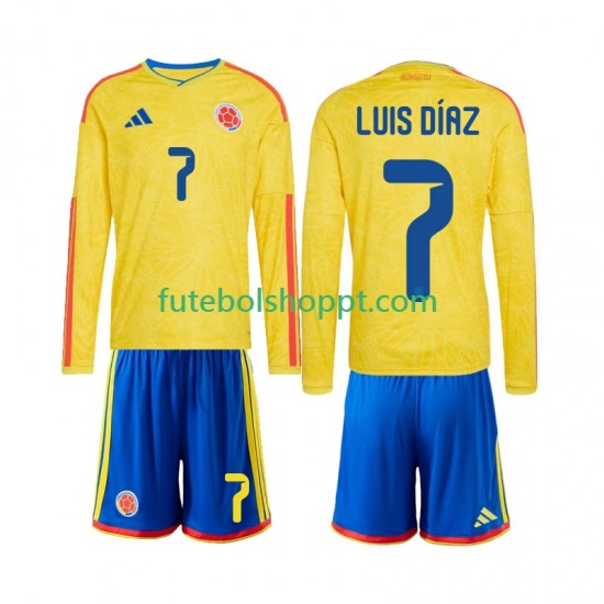 Camisola Júnior Colômbia Luis Diaz 7 Principais Equipamento Copa do Mundo 2026 Manga Comprida