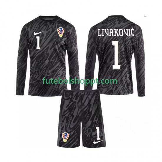 Camisola Júnior Croácia DOMINIK LIVAKOVIC 1 Guarda-redes Terceiro Equipamento 2024 Manga Comprida