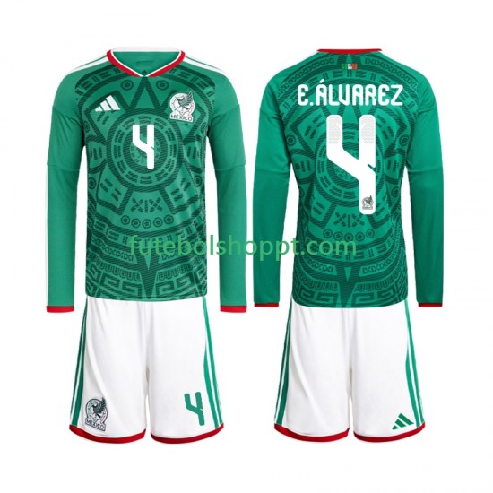 Camisola Júnior México Edson Alvarez 4 Principais Equipamento Copa do Mundo 2026 Manga Comprida