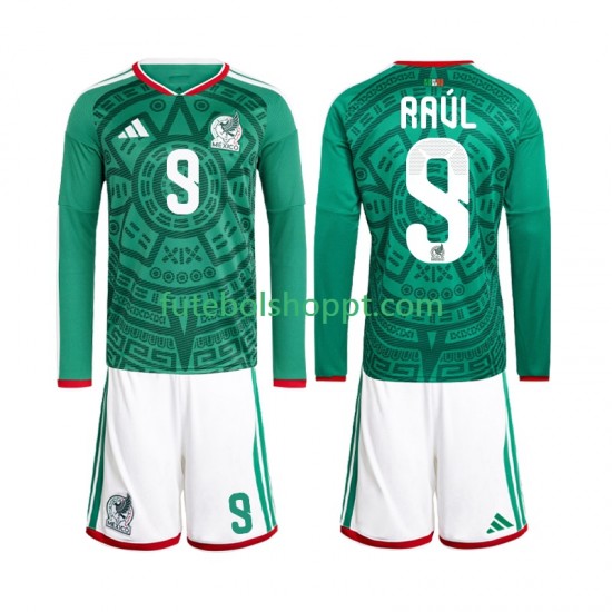 Camisola Júnior México Raul Jimenez 9 Principais Equipamento Copa do Mundo 2026 Manga Comprida