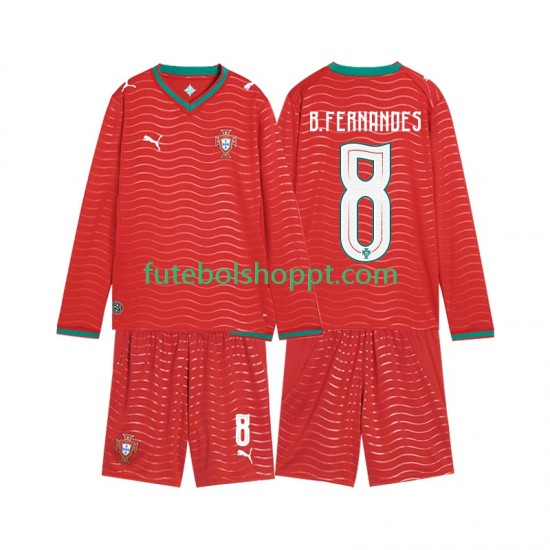 Camisola Júnior Portugal Bruno Fernandes 8 Principais Equipamento Copa do Mundo 2026 Manga Comprida