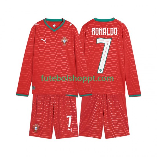 Camisola Júnior Portugal Cristiano Ronaldo 7 Principais Equipamento Copa do Mundo 2026 Manga Comprida