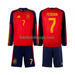 Camisola Júnior Espanha Ferran Torres 7 Principais Equipamento Copa do Mundo 2026 Manga Comprida