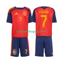 Camisola Júnior Espanha Ferran Torres 7 Principais Equipamento Copa do Mundo 2026 Manga Curta