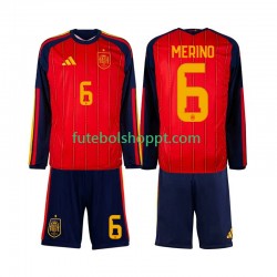 Camisola Júnior Espanha Mikel Merino 6 Principais Equipamento Copa do Mundo 2026 Manga Comprida