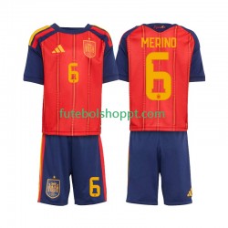 Camisola Júnior Espanha Mikel Merino 6 Principais Equipamento Copa do Mundo 2026 Manga Curta