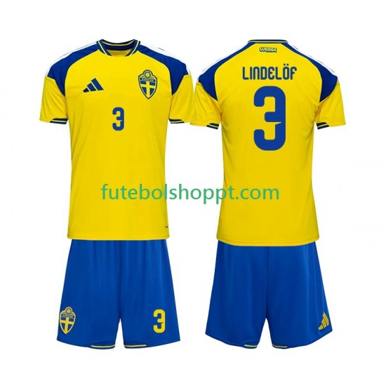 Camisola Júnior Suécia Victor Lindelof 3 Principais Equipamento 2026 Manga Curta