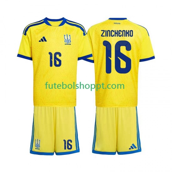 Camisola Júnior Ucrânia Oleksandr Zinchenko 16 Principais Equipamento Copa do Mundo 2026 Manga Curta