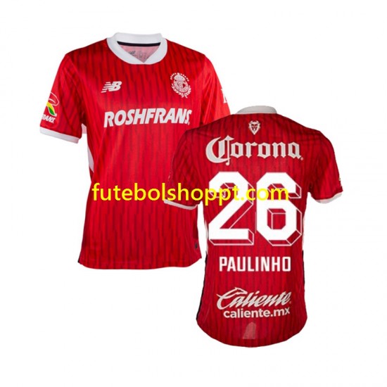 Camisola Homem Deportivo Toluca Paulinho 26 Principais Equipamento 2024-2025 Manga Curta
