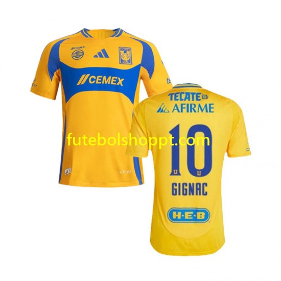 Camisola Homem Tigres UANL Gignac 10 Principais Equipamento 2024-2025 Manga Curta