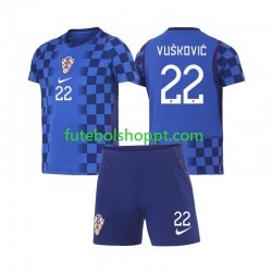Camisola Júnior Croácia Luka Vuskovic 22 Alternativa Equipamento Copa do Mundo 2026 Manga Curta