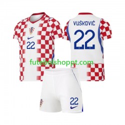Camisola Júnior Croácia Luka Vuskovic 22 Principais Equipamento Copa do Mundo 2026 Manga Curta