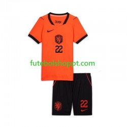 Camisola Júnior Países Baixos Denzel Dumfries 22 Principais Equipamento Copa do Mundo 2026 Manga Curta